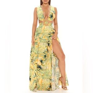 Fashion Nova Floral Cutout Maxi Dress